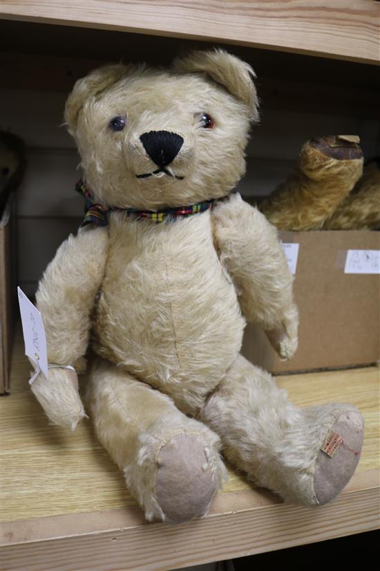 A 1950s Irish bear and a Deans mouse eared bear 1930s, tallest 16in.